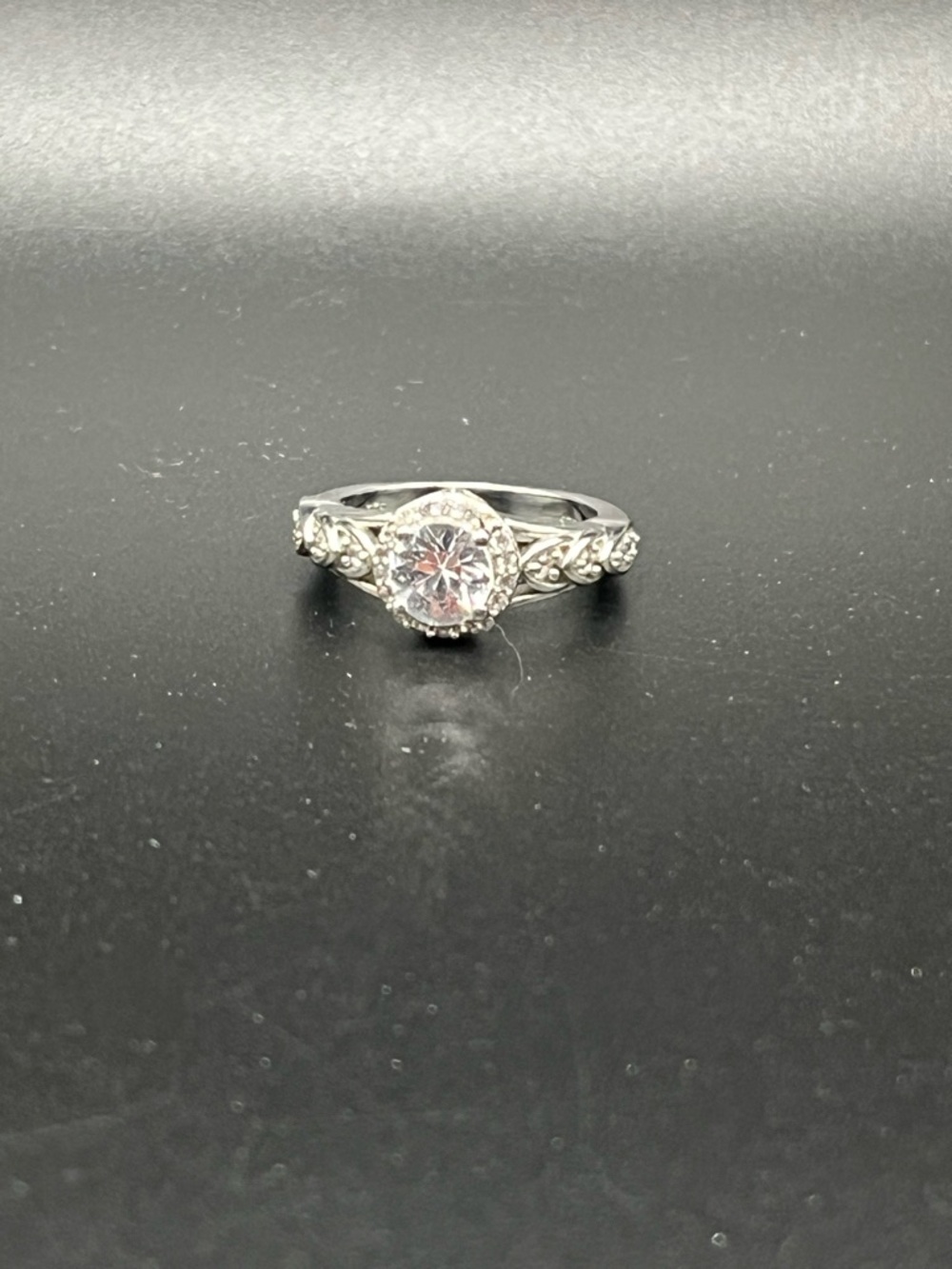 9.25 Sterling Silver Filigree Halo Solitaire Ring with Clear Stone
